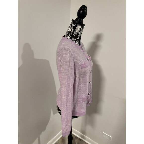 BLOOMINGDALES Purple Pink Pearl Buttons 2-Ply Cashmere Jacket Cardigan Medium - Picture 3 of 6